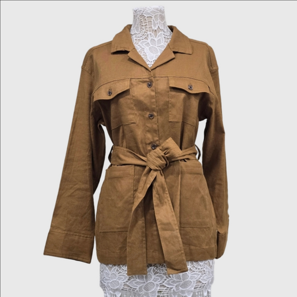 Halston Heritage Tops - Halston Linen Blend Button Down Belted Shacket Sz L